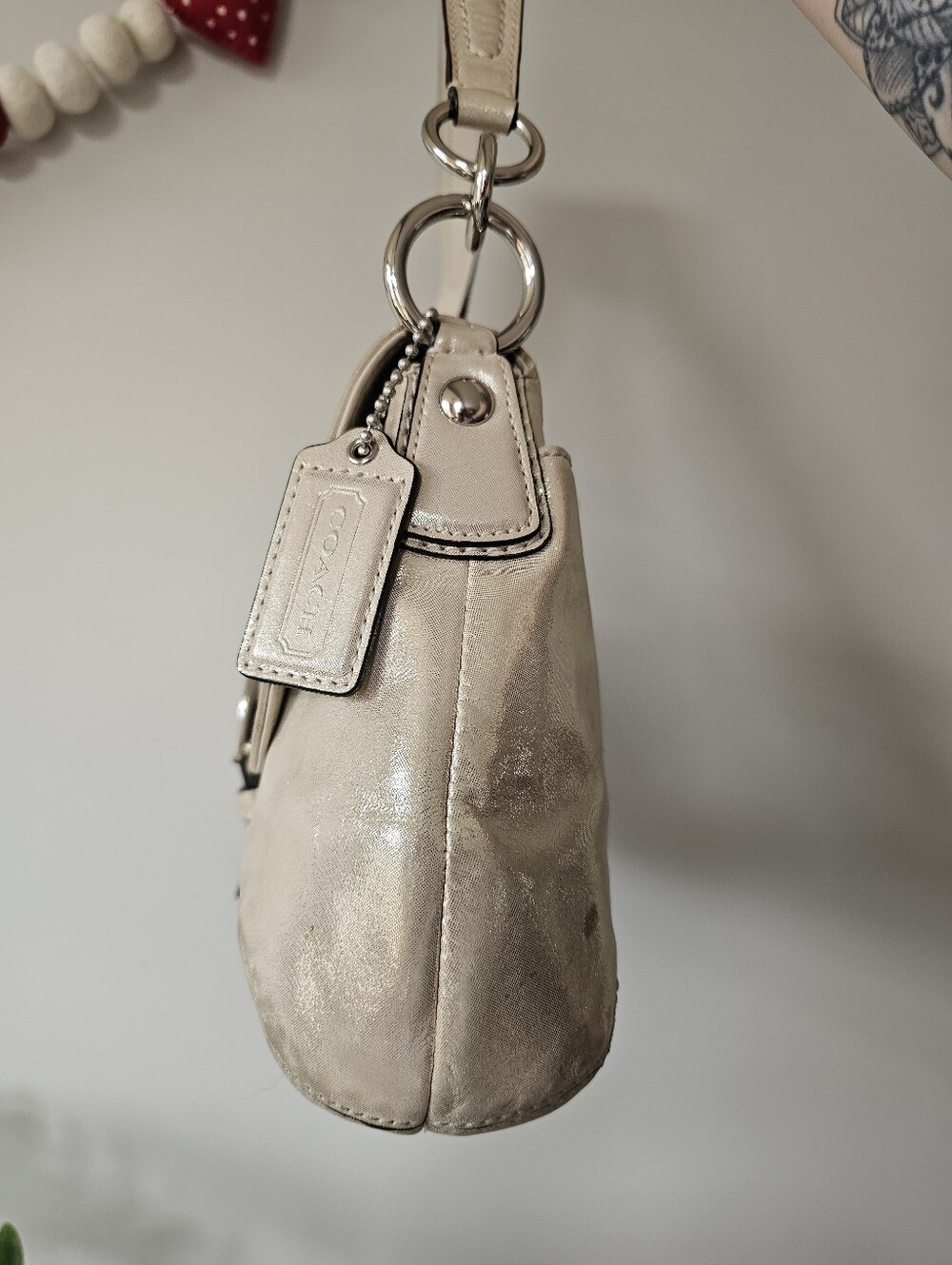 Coach F17217 Soho Flap Metallic Shimmer Champagne Gold Shoulder Bag *Read Cond - Picture 4 of 17